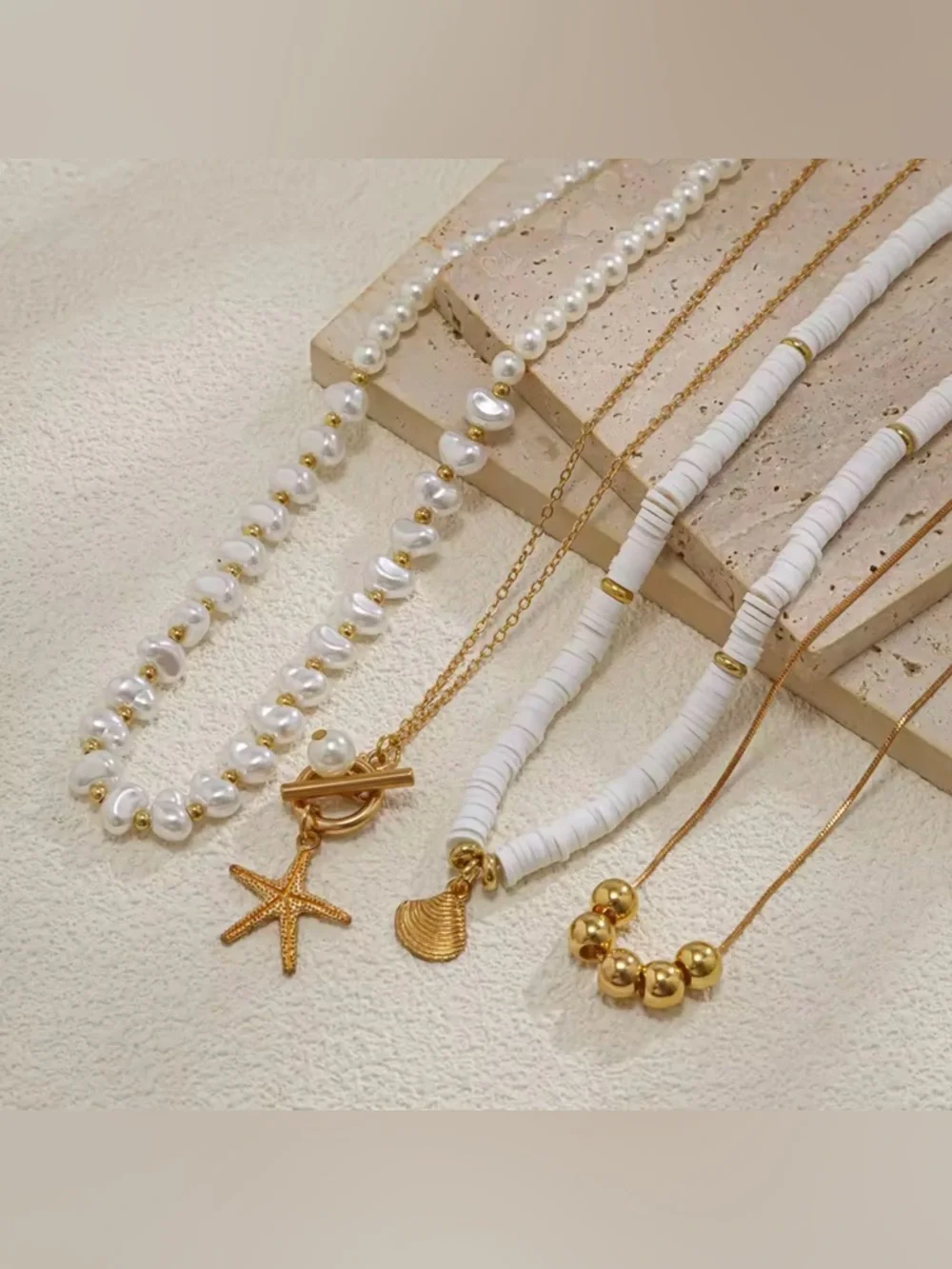 ✨ 4-Piece Layered Starfish & Shell Necklace Set ✨ - Picture 6 of 7